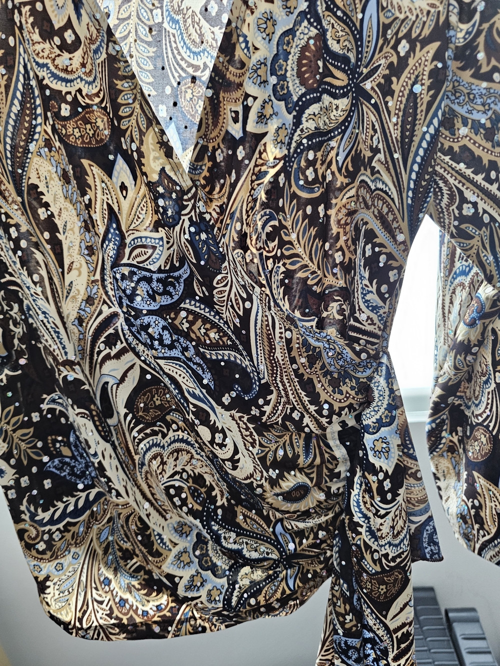 dressbarn Men's Paisley Wrap Button-Down Shirt in Brown, Blue and Cream